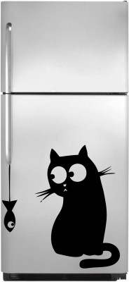 DivineDesigns 61 cm Cat Saw the Fish Fridge Stickers (Size :- 61 X 63 cm) Self Adhesive Sticker(Pack of 1)