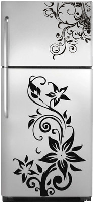 DivineDesigns 61 cm Swirls and Black Flower Fridge Stickers (Size :- 61 X 152 cm) Self Adhesive Sticker(Pack of 1)