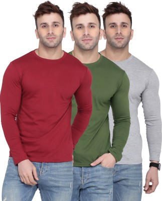 Kroptee Solid Men Round Neck Green, Maroon, Grey T-Shirt