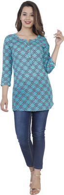 DMP FASHION Casual Slit Sleeve Printed Women Blue Top