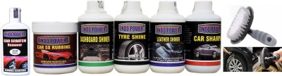 INDOPOWER TOP NEW568-CAR 5X RUBBING POLISH 250ml+ DASHBOARD SHINER 250ml+ TYRE SHINER 250ml+ LEATHER SHINER 250ml+CAR SHAMPOO 250ml+ scratch remover 100gm. +All Tyre Cleaning Brush TOP572 Vehicle Interior Cleaner(1450 ml)