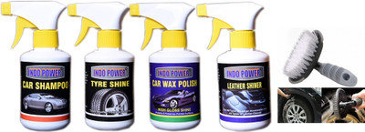 INDOPOWER TOP503-TYRE SHINER GUN 250ml.+CAR SHAMPOO GUN 250ml.+Leather SHINER GUN 250ml.+CAR WAX POLISH GUN 250ml.+All Tyre Cleaning Brush Car Washing Liquid(1100 ml)