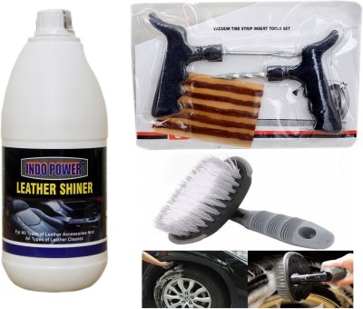 INDOPOWER LC919-LEATHER SHINER 1ltr+ Tubelass smart Panchar Kit.+All Tyre Cleaning Brush BAALCC921 Vehicle Interior Cleaner(1100 g)