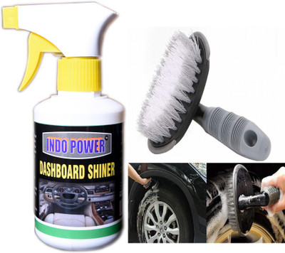 INDOPOWER TOP NEW487-DASHBOARD SHINER GUN 250ml.+All Tyre Cleaning Brush TOP491 Vehicle Interior Cleaner(350 ml)