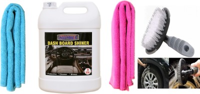 INDOPOWER TOP398-DASHBOARD SHINER 5ltr. + 2PC CAR MICROFIBER CLOTH +All Tyre Cleaning Brush Car Washing Liquid(5100 ml)