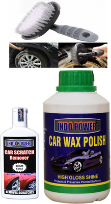 INDOPOWER TOP560-CAR WAX POLISH 500gm+ Scratch Remover 100gm.+All Tyre Cleaning Brush Car Washing Liquid(700 ml)