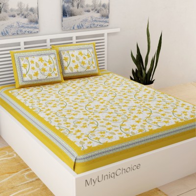 Unique Choice 120 TC Cotton Double Printed Flat Bedsheet(Pack of 1, Yellow)