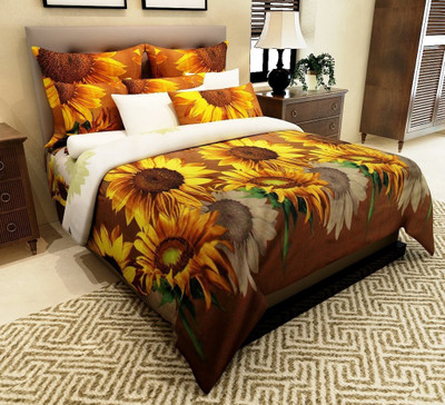 Home Readiness 140 TC Polycotton Double Geometric Flat Bedsheet(Pack of 1, Yellow)