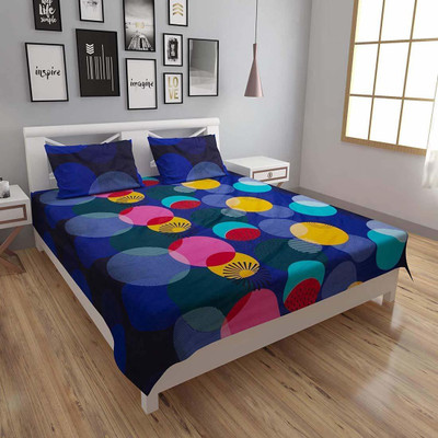 Home Readiness 140 TC Polycotton Double Geometric Flat Bedsheet(Pack of 1, Blue)