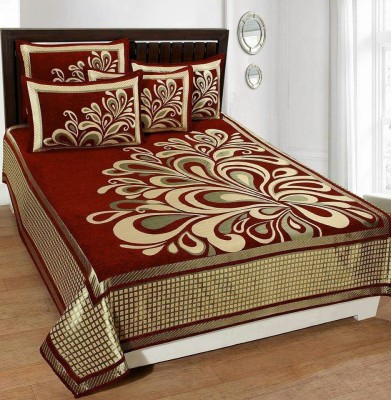 THEPERFECTSTORE 350 TC Velvet King Floral Flat Bedsheet(Pack of 1, Brown)