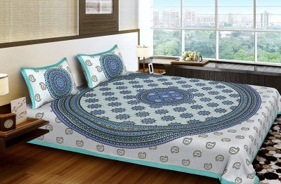 FrionKandy Living 220 TC Cotton King Printed Flat Bedsheet(Pack of 1, Turquoise)