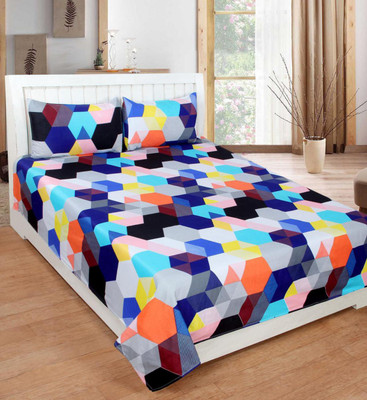 JEBY 152 TC Microfiber Double Polka Flat Bedsheet(Pack of 1, Blue)