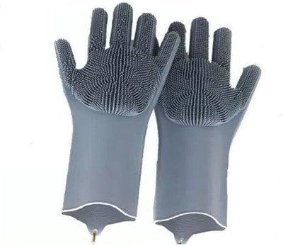 Awesome Look Grey Silicon gloves for bathroom and kitchen easy to wash kitchen items safety from cold water in winter season and summer Wet and Dry Glove(Free Size)
