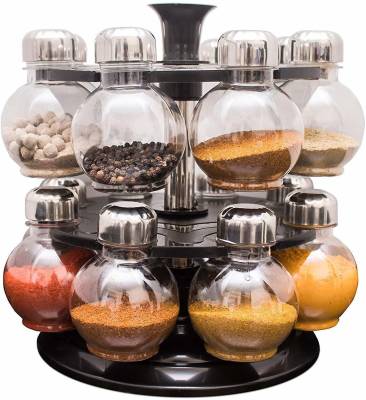 EdenSoul 360° Revolving Spice Rack Masala Rack Spice Box Masala Box Masala Container (1 Stand,16 Plastic Bottles With Steel Cap) Set Of 16 Piece Spice Set (Plastic) 1 Piece Spice Set (Plastic) 16 Piece Spice Set  (Plastic)