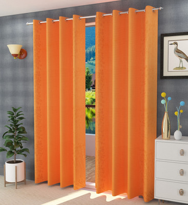 Galaxy Home Decor 275 cm (9 ft) Long Door Polyester Room Darkening Curtain (Pack Of 2)(Orange, Abstract)