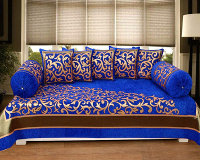 RS ENTERPRISES Chenille Abstract Diwan Set(Multicolor)