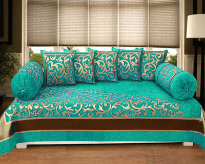 RS ENTERPRISES Chenille Abstract Diwan Set(Multicolor)
