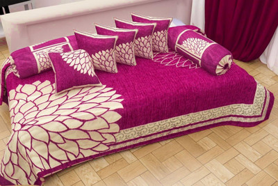 RS ENTERPRISES Chenille Abstract Diwan Set(Multicolor)