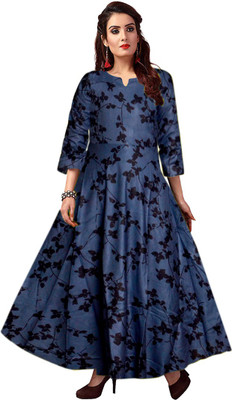 SILVER ORGANISATION Women Fit and Flare Grey Maxi/Full Length Dress