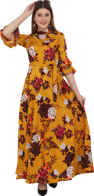 Emeros Women Maxi Yellow Full Length Dress