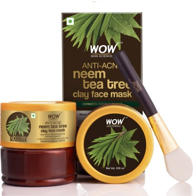 WOW SKIN SCIENCE Anti-Acne Neem & Tea Tree Clay Face Mask for Refreshing & Refining Acne Prone Skin - No Parabens, Sulphate & Mineral Oil - 200mL(200 ml)