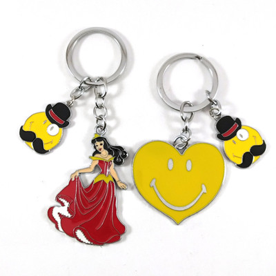Isk Red Cinderella with Moustache Smiley & Yellow Heart Smiley Moustache Keychain Key Chain