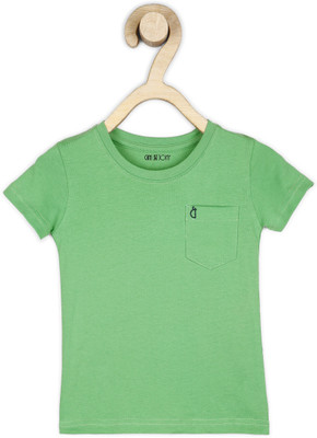 GINI JONY Boys Solid Cotton Blend T ShirtGreen Pack of 1