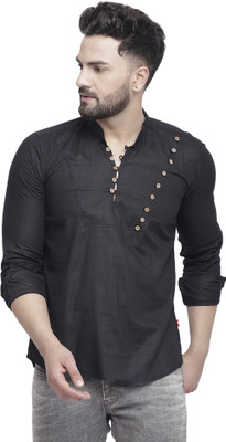 BEN COOPER Men Solid Straight Kurta(Black)