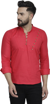 B BEN Men Solid Straight Kurta(Red)