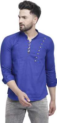B BEN Men Solid Straight Kurta(Blue)
