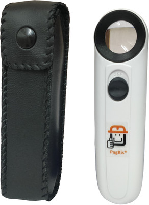 PagKis 40X Magnifying Glass Lens with 2 inbuilt LEDs and Carry Pouch 40X Hand Held Reading Magnifier(White)