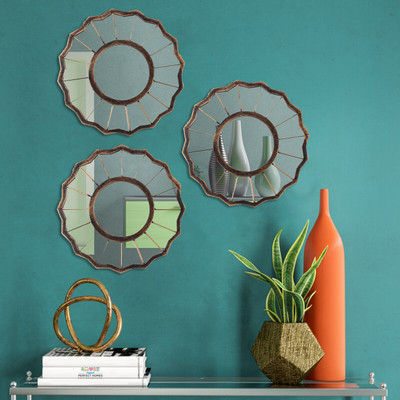Flipkart Perfect Homes Stylish Round Pattern MDF Crafted Framed Wall Decor (10x10 Inch) Brown Decorative Mirror(Floral)
