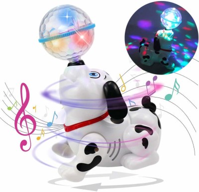 Jugnu Dancing 360 degree Rotating Dog Toy with Music, Sound, 3D LED Light for Baby Children Kids (Black & white)(Multicolor)