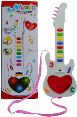 AI Musicale Mini Guitar Instrument with Sound & 3D Lighting Toy for Kids(White)