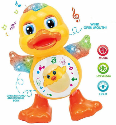 JSR Dancing Duck Musical Real Action Dancing Duck Toys with Music Flashing Lights for Kids (Multicolour)(Yellow)