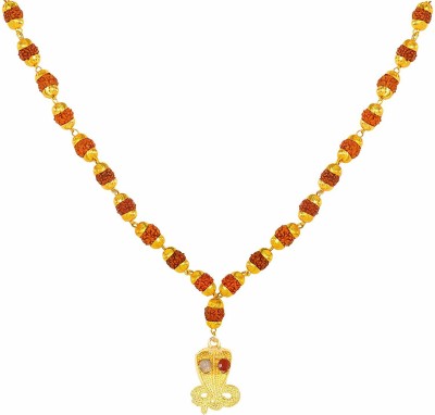 Takshila Gems Rudraksha Golden Caps Mala with Gomed & Lahsuniya Pendant for Kaal Sarp Dosha Niwaran Locket Stone Necklace