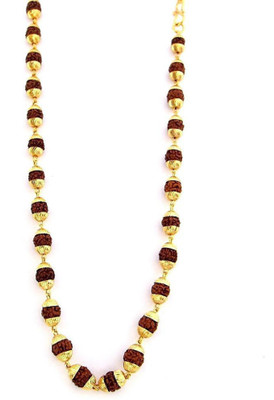 bhaune acessories 5 Mukhi Rudraksha/Rudraksh Mala With Gold Plated Cap - Pack of 1 Gold-plated Plated Brass Chain