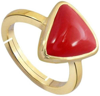 Raviour Lifestyle Triangle Coral Stone Brass Coral Brass Plated Ring Brass Coral Brass Plated Ring