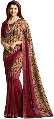 RAJESHWAR FASHION Printed, Floral Print, Digital Print Bollywood Georgette Saree(Maroon)