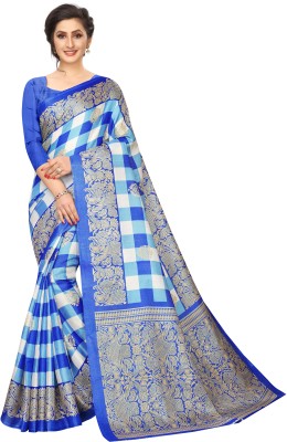 FABFIZA Checkered Bhagalpuri Khadi Silk Saree(Blue)
