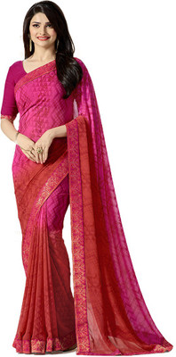 JVG CREATION Printed, Solid/Plain Bollywood Georgette, Chiffon Saree(Pink)