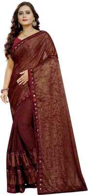 ZUUL Self Design Bollywood Lycra Blend Saree(Maroon)