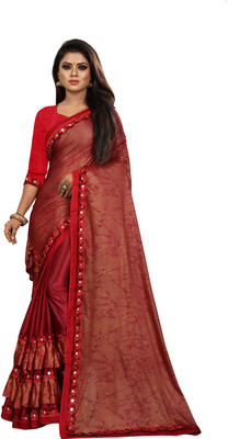 Sanskriti Designer Printed Bollywood Lycra Blend Saree(Red)