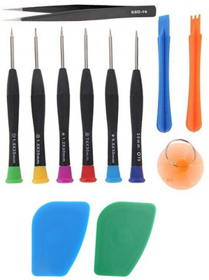 Wroughton 9 in 1 Professional Mobile Repairing Tools With 2 Plastic Spudger for Mobile Screen and Battery Removal Set and 1 ESD Non Magnetic Tweezers- Straight Precision Screwdriver Set(Pack of 12)