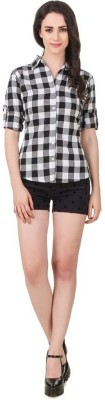 Akshariyaz Women Checkered Casual Black, White, Grey Shirt