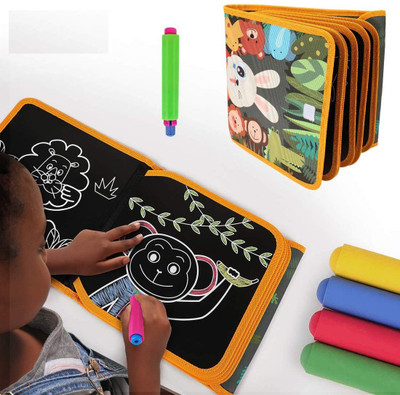 Getko With Device Portable Soft Chalk Board Drawing Book Magic Pen Painting Coloring Book DIY Blackboard Painting Drawing Board Kids Toys 12 Pens Sketch Pad(12 Sheets)