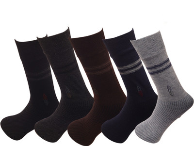 YJ FASHION Men Self Design Mid-Calf/Crew(Pack of 5)