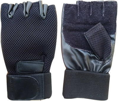 ONEX Net & Leather Gym Gloves Medium Size Gym & Fitness Gloves(Black)