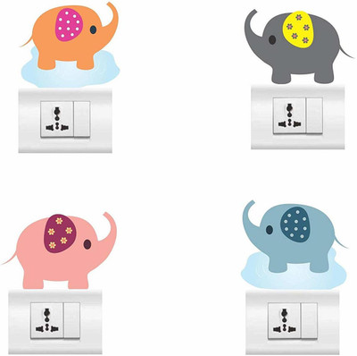 Asmi Collections 12 cm Cute and Funny Elephants for Switches - Set of 4 Self Adhesive Sticker(Pack of 4)