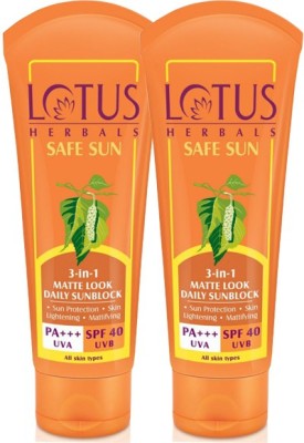 LOTUS HERBALS Safe Sun 3-In-1 Matte Look Daily Sunblock PA+++ Spf 40_200g (Set of 2)(2 Items in the set)